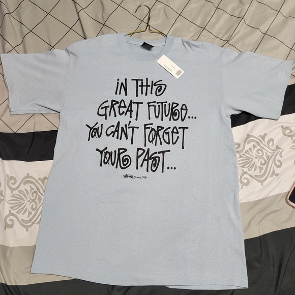 Stussy Light Blue Graphic T-Shirt - Picture 1 of 5